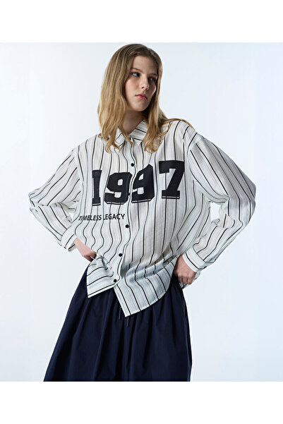 Twist SLOGAN BASKILI ÇİZGİ DESEN GÖMLEK