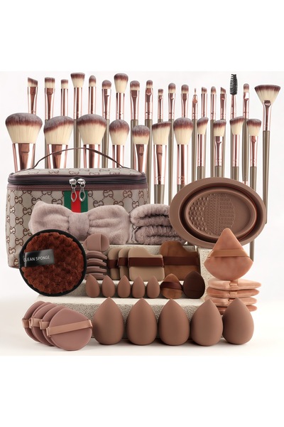 AVYRA Professional Makeup Brush Set 67 Pieces. Carrying Bag, BROWN JACQUARD