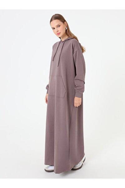 Benin Kangaroo Pocket Hooded Hijab Dress - Mink Brown -