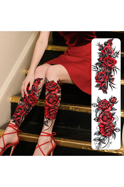 Choice monochrome 2pcs Red Black Flower Temporary Tattoo Stickers for Women, ...