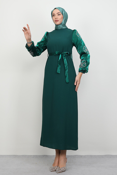Lamia Giyim Kolu Yonca Detay Elbise Zümrüt