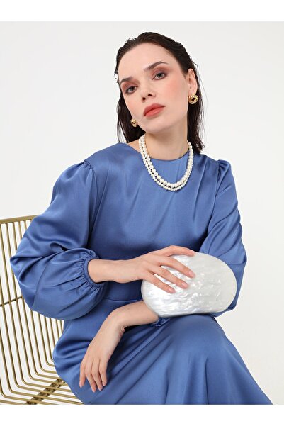 Refka Satin Fabric Balloon Sleeve Hijab Dress - Galaxy Blue -