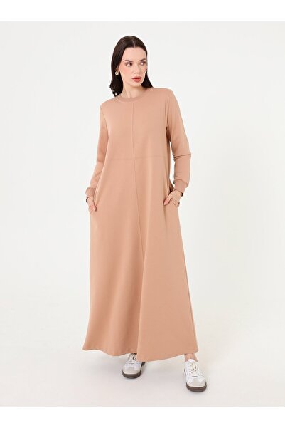 Benin Basic Hijab Dress with Pocket Detail - Dark Cream -