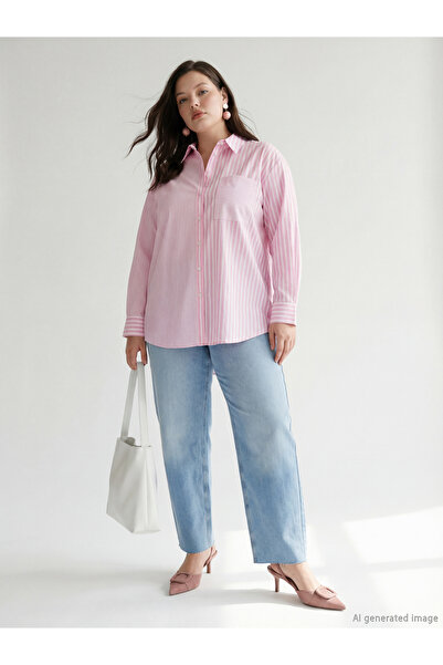 LC Waikiki قميص تونيك نسائي مخطط من قماش البوبلين