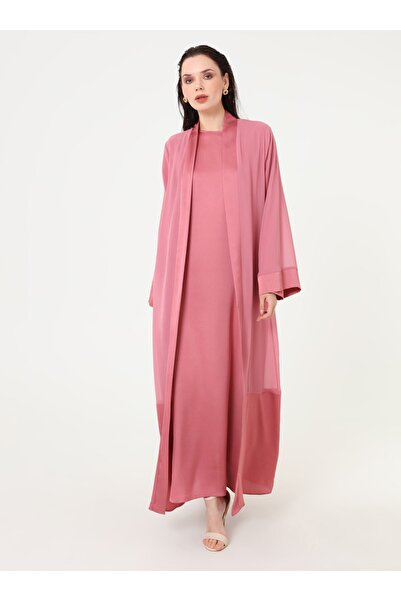 Refka Satin Fabric Dress&Ferace Double Set - Dark Rose -