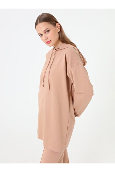 Benin Hooded Tracksuit Set with Stitching Detail - Dark Cream -