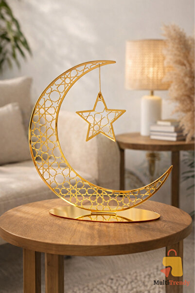 MultiTrendy Ramazan’a Özel Ahşap Altın Pleksi Ay Yıldız Masa Üstü Süsü| Dekor...