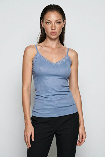 Seeh Blue Lace Adjustable Strap Women's Undershirt Sh360