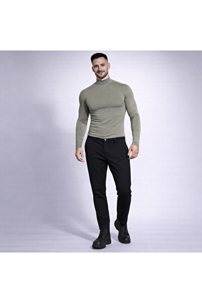 Asimetrix Store Men's khaki cotton turtleneck