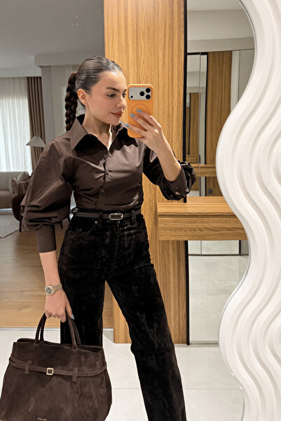 Gizem Ecemiş Eleni Kahve Balon Kol Gömlek