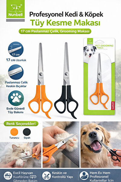 DIGERUI Profesyonel Kedi & Köpek Tüy Kesme Makası – 17 cm Paslanmaz Çelik, Gr...