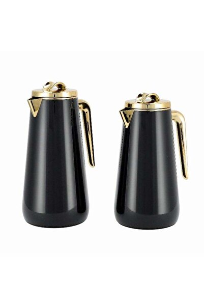 Generic Dallaty set of 2 steel vacuum flask black & gold