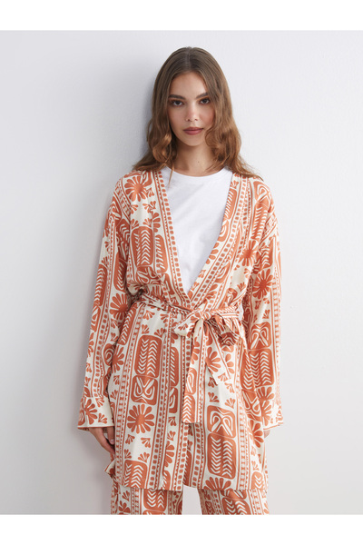 LC Waikiki Shawl Collar Patterned Oversize Women's Kimono