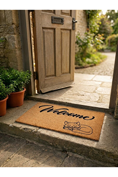 BEYLİNİ Welcome Written Cat Patterned Koko Doormat Home Exterior Door Tpr Non...