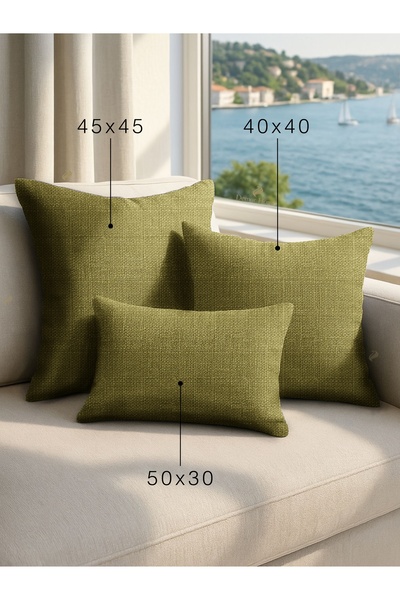 Demor Home Keten Dokulu Zeytin Yeşili Kırlent Yastık Kılıfı