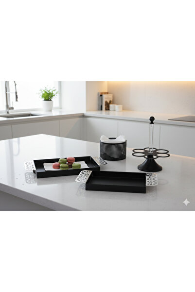 Generic A modern hospitality set including serving trays, a cup holder, and a...