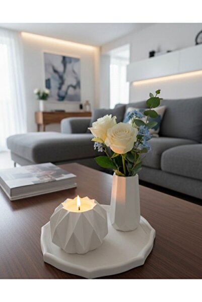 yansı home Dekoratif Tepsi Set | Mumluk & Mini Vazolu Modern Salon Masa Üstü ...