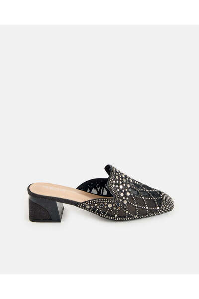 REDTAG Women Black Block Heel Embellished Mule