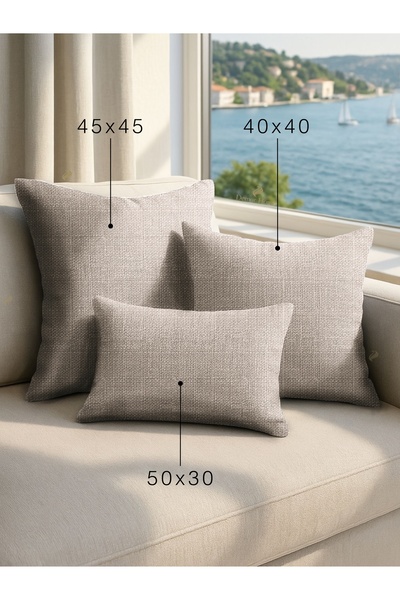 Demor Home Keten Dokulu Kumsal Taşı Rengi Kırlent Yastık Kılıfı
