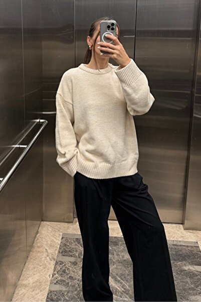 Noi Belis Basic Soft Textured Oversize Knitwear Sweater Aw25Kz0133