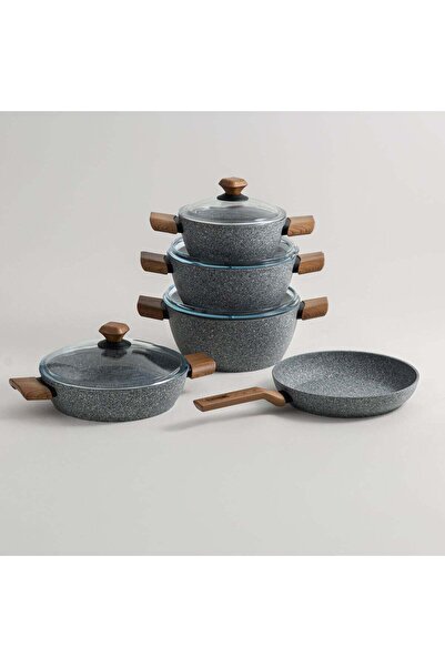 Generic ALBERTO Alberto aluminium 9pcs cookware set, grainstone grey