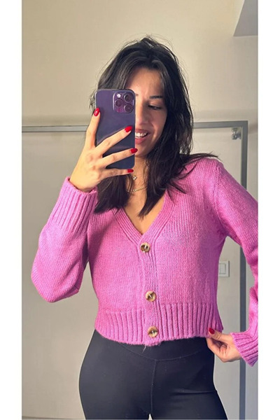 orjinal blue b Button-Detail Women's Knitwear Cardigan