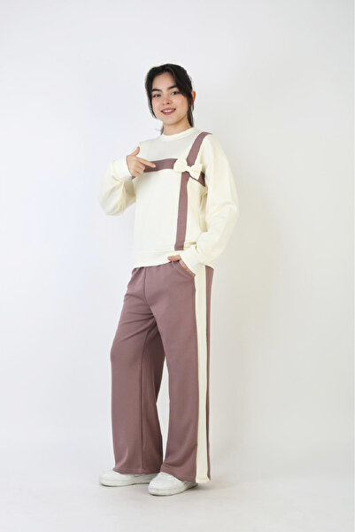 MODANINO Girl's Suit - Double Face Fabric - Bow Detail and Wide Legs 12508