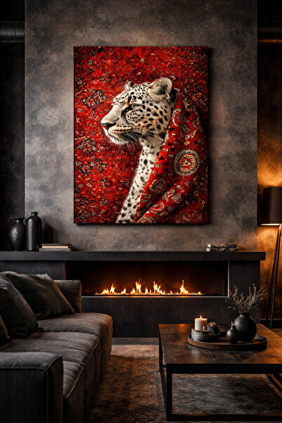 My canvas Kanvas tablo C2 Studio Leopar Desenli Kırmızı Halı Fonlu Büyük Boy ...