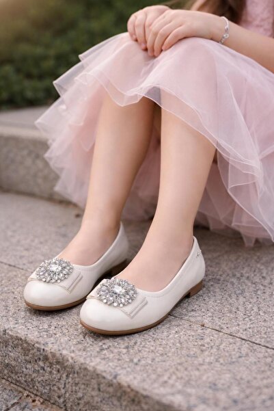 Vuddy Balerini cu pietre pe talpă, mărimile 26-35 - ALB