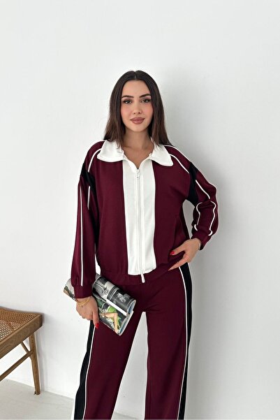 Noi Belis High Collar Zippered Knitted Top and Bottom Tracksuit Set Aw25Au0050
