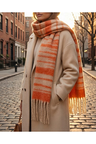 Elit Scarf Zi̇kzak Desen Premium Scarf-Orange