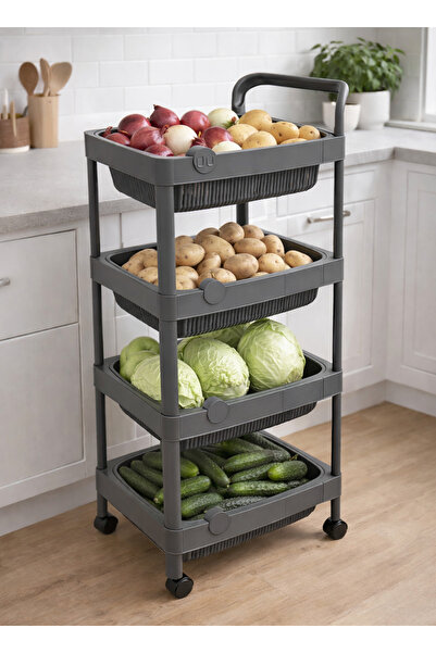 ALQANNAS Plastic Vegetable Storage Rack with Removable Baskets | 4-Tier | Hig...