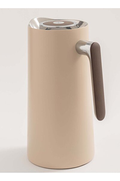 Generic ترمس دالاتي سعة 1 لتر من الفولاذ البيج مع مقبض خشبي
