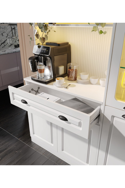 GuneyStore Armoni Black Midi Kahve Köşesi Sağ Vitrinli Komple MDF - Ücretsiz Montaj