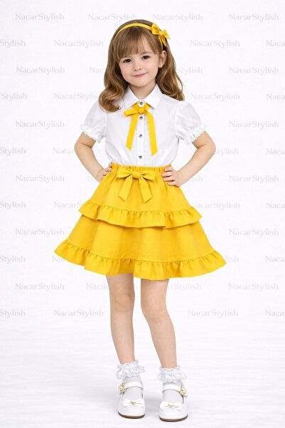 Nacar Kız Çocuk 23 Nisan 29 Ekim Fırfır Etek&Dantelli Gömlek Yeni Sezon