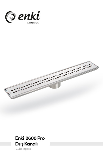 Enki 2600 Pro - 60cm, Cube Ø50 Alttan Çıkışlı Komple Paslanmaz Çelik Duş Kanalı