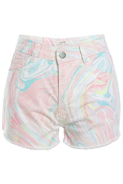 london Rag Women Pink Dip Dye White Raw Hem Shorts