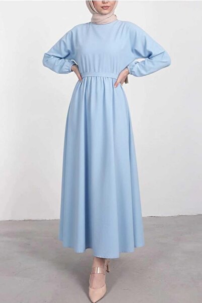 Tesettür Diyarı فستان مولانا تريكوتون نسائي بحزام - أزرق فاتح