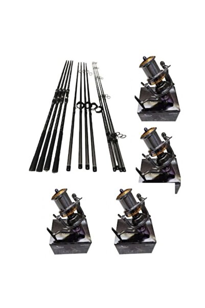 eastshark Set de 4 lansete de crap carbon 3,90 m, 3 Segm 3,75 lbs + 4 mulinet...
