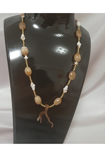 Butik Brown Large Glass Beads Interspersed with Sea Shell Themed Women's Neck...