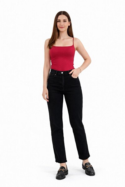 SUGULL Siyah Paçaları Kesik Jean Pantolon