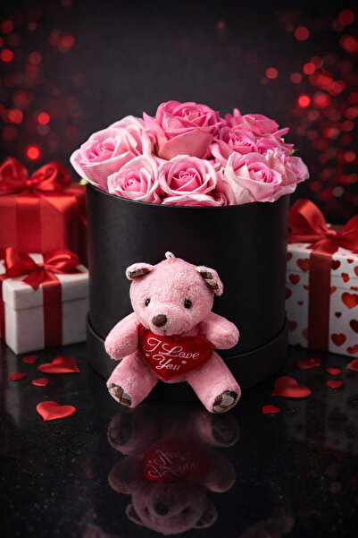 CHANCE GİFT Sevgililer Günü Özel Ayıcıklı Pembe Gül Kutusu Pink I Love You Ya...