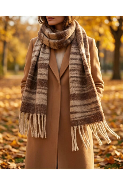 Elit Scarf Zi̇kzak Desen Premium Scarf-Brown