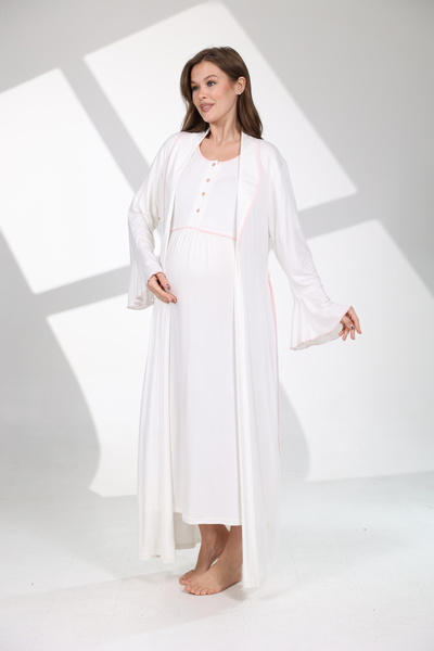 Rimel Homewear Pamuklu Lohusa Sabahlık ve Gecelik Takımı - Hamile ve Hastane ...