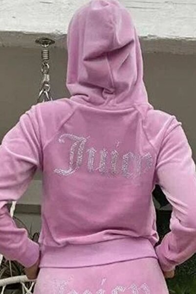 İlayda Toprak Juicy Pembe Kadife Tracksuit Premium Taşlı Hırka Üst