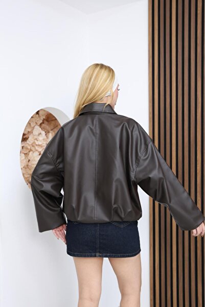 ONE SNOWFLAKE Yeni Sezon Suni Oversize Bomber Deri Ceket