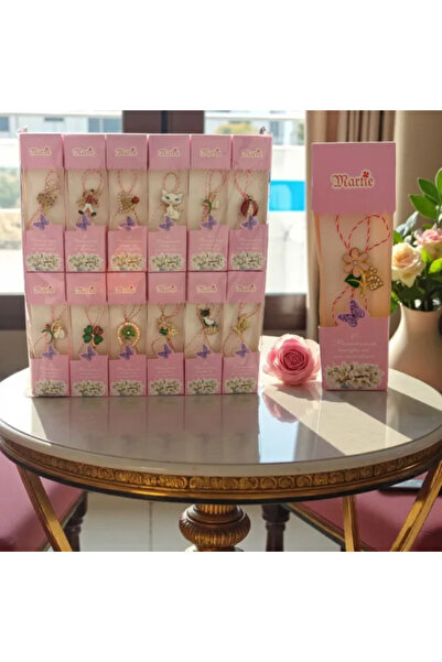 QYY Mărțișor broșă 24 set în cutii roz tip cadou, modele mixte, 1 Martie