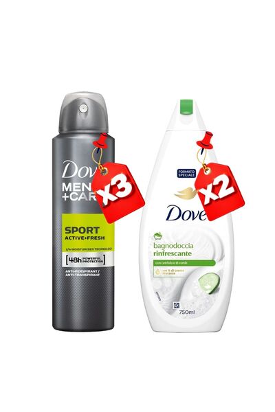 Dove 250ML MEN SPORT ACTIVE FRESH X3 + 750ML GEL REVIGORANT X2