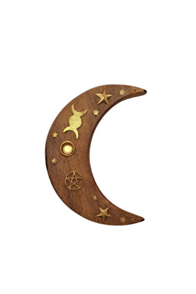 OEM Semilună cu suport din lemn și alamă, Lună triplă cu pentagramă