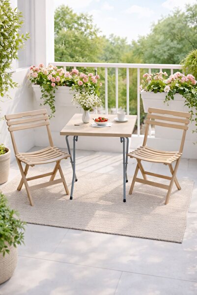 Alezy CRN Katlanabilir Plastik Masa Sandalye Takımı - Balkon, Bahçe ve Teras ...